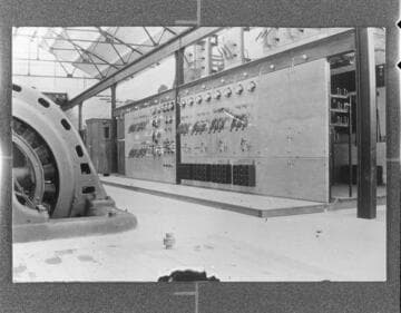 The interior of the power house at Santa Ana River #1 Hydro Plant