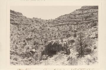 Ra-Osiris Saddle from edge of Redwall cliff on east side of Ra. The opening in the foreground is shelter cave a few yards long. No artifacts were found there