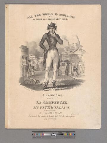 All the world is scheming, or, Oh times are really very hard : A comic song. / written by J. E. Carpenter sung by Mr. Fitzwilliam the music arranged by J. Harroway