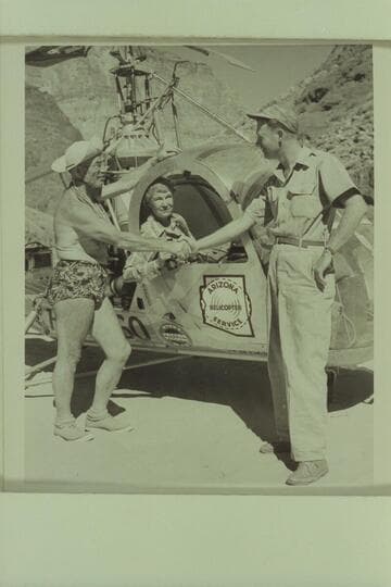 Visit to the mouth of Tapeats Creek by helicopter. Left to right: Marston, Margaret Marston, Red Carson