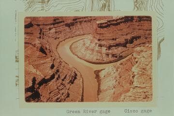 Junction of Green and Colorado Rivers. Green River gauge: May 20: 5,840 cfs. May 21: 5,880 cfs. May 22: 5,810 cfs. Cisco gauge: May 20: 9,910 cfs. May 21: 12,700 cfs. May 22: 12,900 cfs