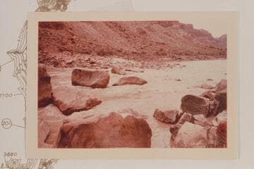 The rock which trapped the Best Expedition Boat #1 at left. Mile 204 1/2