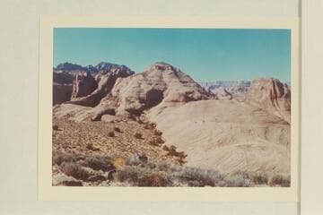 Across head of 73 from Black Brush Mesa. Butte 6069 is upper left. Cummings Mesa is on skyline at upper right. The butte at right is between the northeast and the middle forks