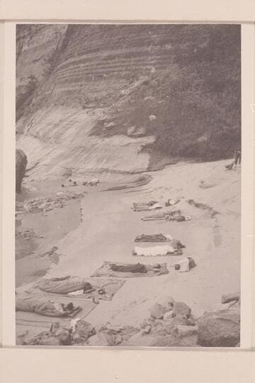 Camp on beach above Vaseys Paradise. Nevills party. Garth Marston sleeps nearest the camera