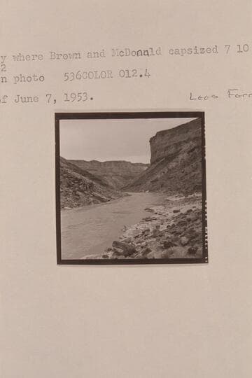 The eddy where Brown and McDonald capsized 1889, July 10.  Mile 12.  Camp of 1953, June 07