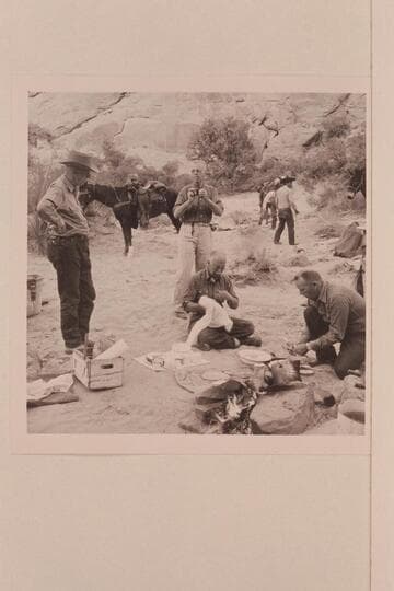 Dish bathing at breakfast in camp. Bald Rock; Junction; Cha Creek. Noel Morss; Josh Eisaman; Archeyes Masland; Dan Lehi; Bill Belknap