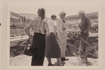 Margaret Marston, with her hair in the Navajo style; "Gin" and Frank Masland; Bill Belknap. The old and new bridges at Mexican Hat across the San Juan River