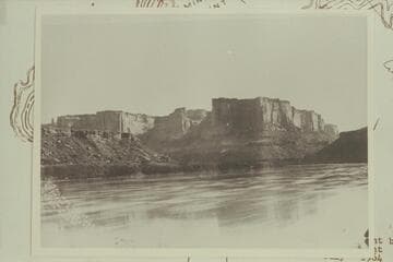 Twin Fortress. Upriver to mouth of Hell Roaring Canyon