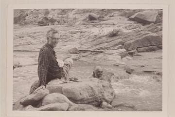 Ballard Atherton at left; Masland in the creek. At camp on Navajo Creek at side canyon where Pothole Bridge is located