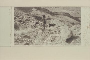 Zahn Camp near mouth of Nokai Canyon. C. H. Spencer stands by an old makeshift screen