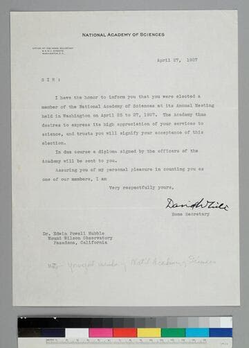 David White, Home Secretary of the National Academy of Sciences, writes to EPH