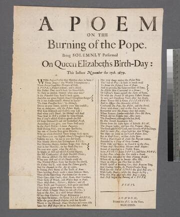 A poem on the burning of the Pope : being solemnly performed on Queen Elizabeth's birth-day: this instant November the 17th. 1679