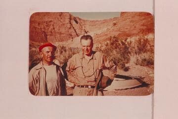 Arthur Gower (right) with Paul Seel. Members of Nevills San Juan party which left Mexican Hat 1948, May 19