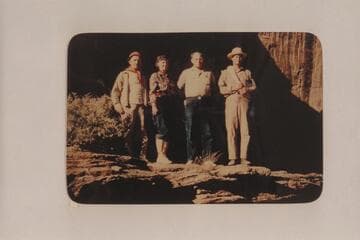 Members of the Nevills San Juan party which left Mexican Hat, 1948, May 19. Left to right: Paul Seel, Betty Whitney, Bill Whitney and Frank Wright
