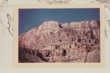 Newberry Butte. Route: left talus to right and up chimney in shadow at top