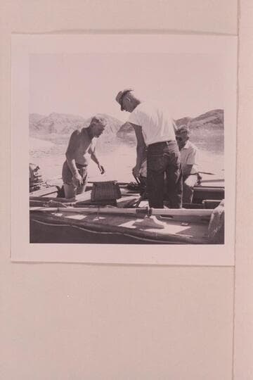 Fueling the "Rattlesnake" at Sandy Point, Lake Mead: Rod Sanderson, Bill Sanderson and Hugh Cutler
