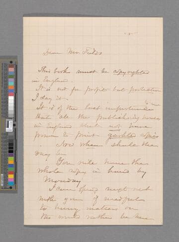 Stowe, Harriet Beecher. Letter to James Thomas Fields