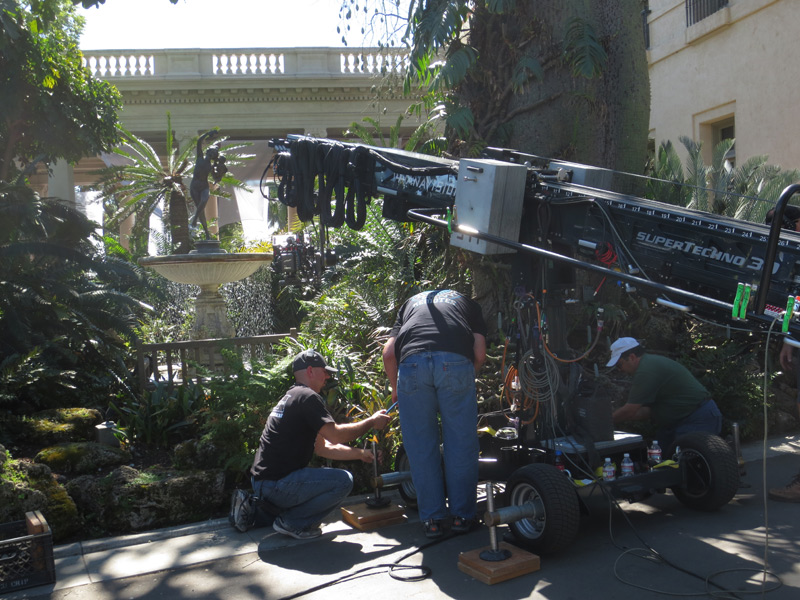 Just part of the prep for a single shot, moving past the flowing water toward actors inside the Loggia.